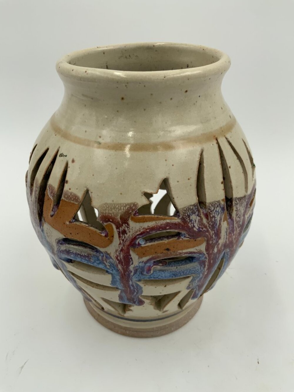 1989 Texas Artist Walt Glass Art Pottery Luminary 7” Signed Vintage Drip Glaze